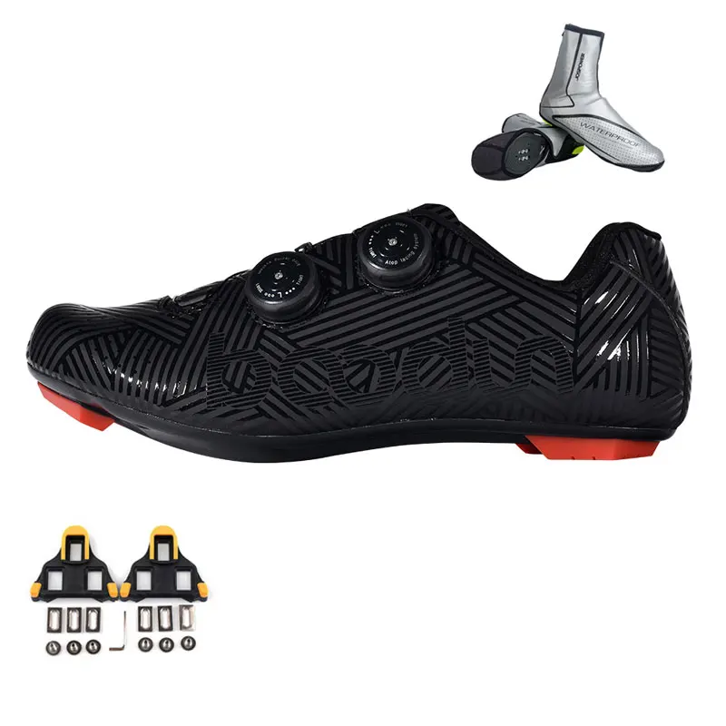 black cleat cover Кроссовки для шоссейного велоспорта; Ультралегкая обувь для гонок; спортивная обувь с самоблокирующимся велосипедом; мужские и женские профессиональные велосипедные кроссовки; zapatillas - Цвет: black cleat cover