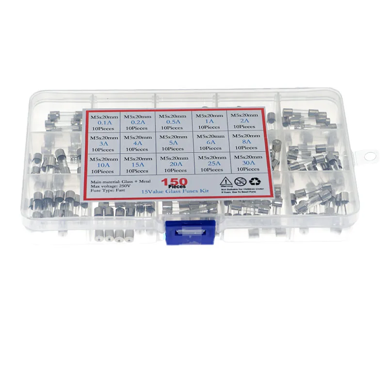 

Type B 150 boxed 5x20mm glass fuses 0.1A~30A fuse set F0.1 F0.2 F0.5 F1 F2 F3 F4 F5 F6 F8 F10 F15 F20 F25 F30 AL 250V