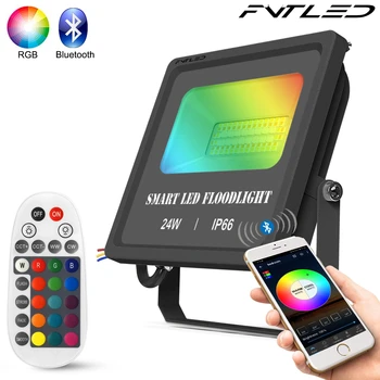 FVTLED RGB+CW+WW 24W Waterproof Smart Bluetooth APP LED Flood Light Lawn Lamp Wall Washer Light Dimmable Remote Controller