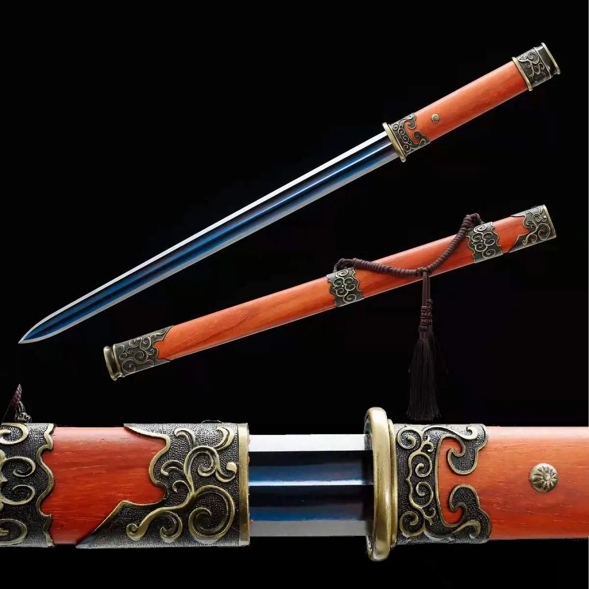 

Handmade Blue High Manganese Steel Blade Wushu Sword Saber Sharp Kung Fu Tang Dynasty Jian Battle Ready Full Tang