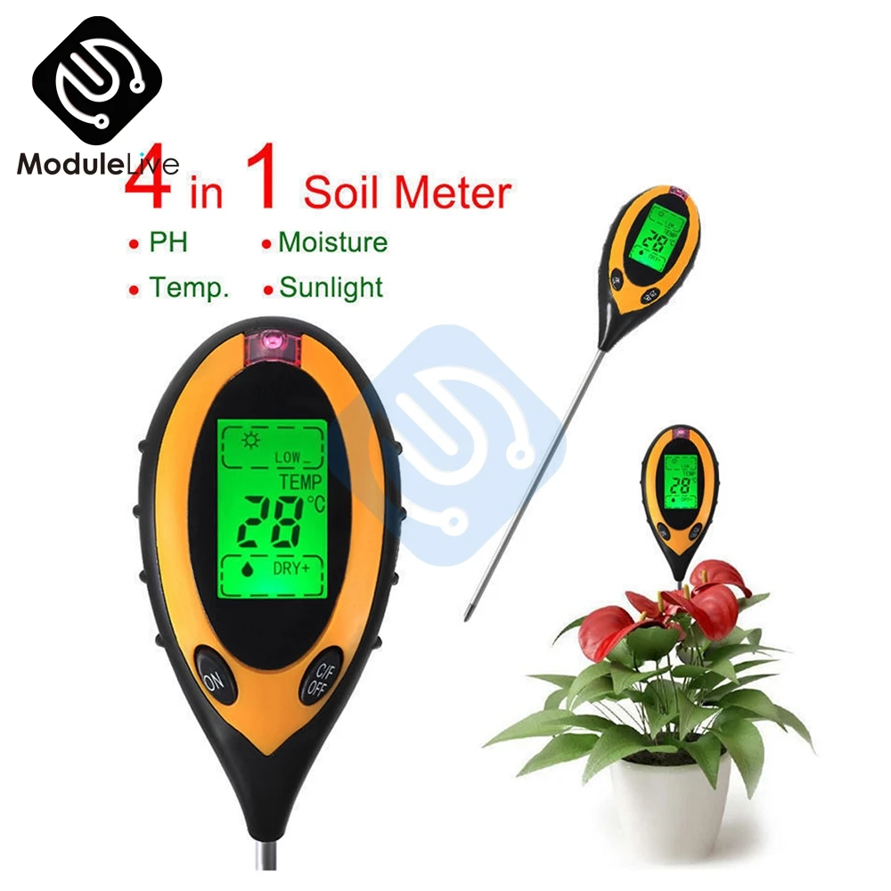 4 в 1 измеритель PH почвы тестер влажности Измеритель температуры интенсивности