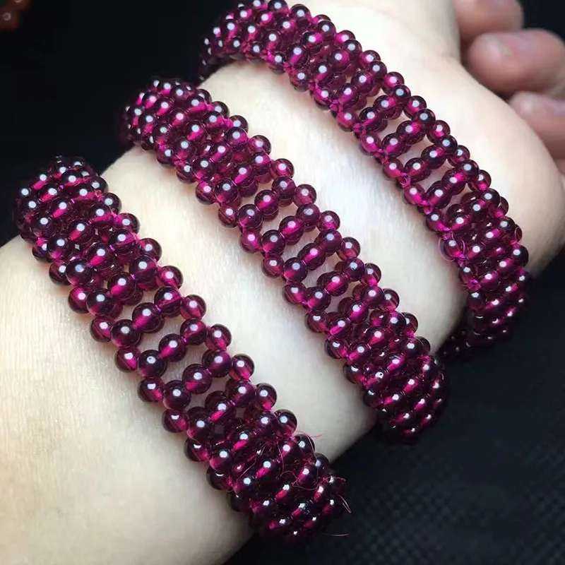 

Natural Garnet Weave Hand Row Bracelet Manual Weave Alcohol Red 3mm Garnet Bracelet Woman Ornaments