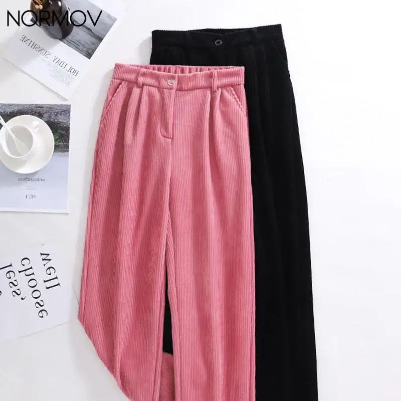 

NORMOV Women Pants Autumn Winter Thicken Corduroy Wide Leg Pants High Waist Loose Korean Straight Pants Casual Harem Trousers