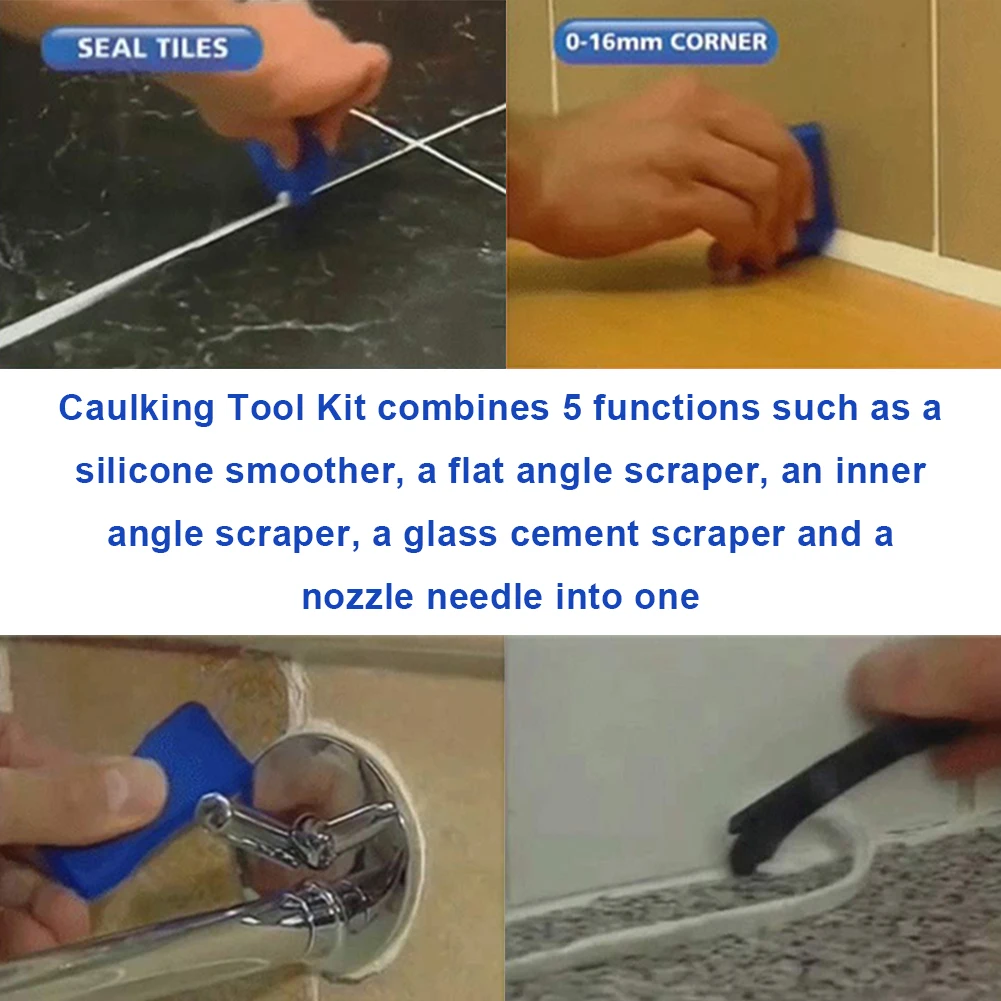 

5-in-1 Caulking Tool Kit Silicone Glass Glue Angle Finishing Scrape Sealant Removal for Spatula Grouting Kitchen Bathroom 10PCS