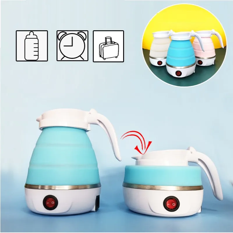 Foldable Electric Kettle Silicone Portable Water Kettle 600ml Mini Small Electric Kettles Travel Water Boiler Camping Kettles