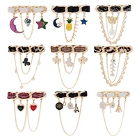 fashion suit brooch new creative punk vintage imitation pearl star moon butterfly tower chains brooch pin wedding accessories