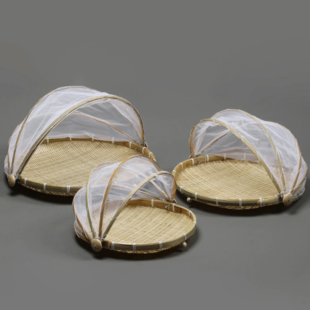 

Outdoor Picnic Food Cover Mesh Tent Basket With Gauze Hand-Woven Food Service Tent Basket Bread Cover Storage Container