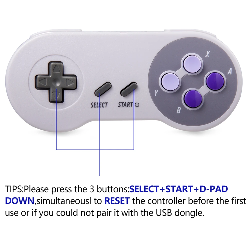 Беспроводная USB-консоль для игр SNES/SFC 2 шт. 4 ГГц Windows ПК MAC Linux Genesis Raspberry Pi Retropie Grey |