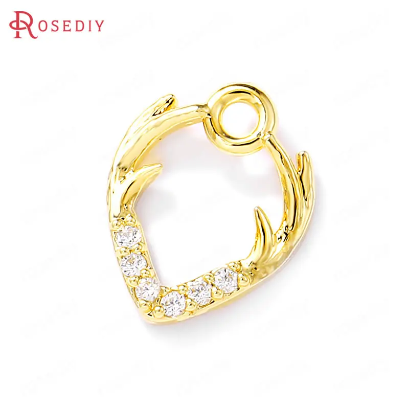 (38659)4PCS 9x11MM 24K Gold Color Brass and Zircon Antlers Charms Pendants High Quality Jewelry Making Supplies Diy Accessories |