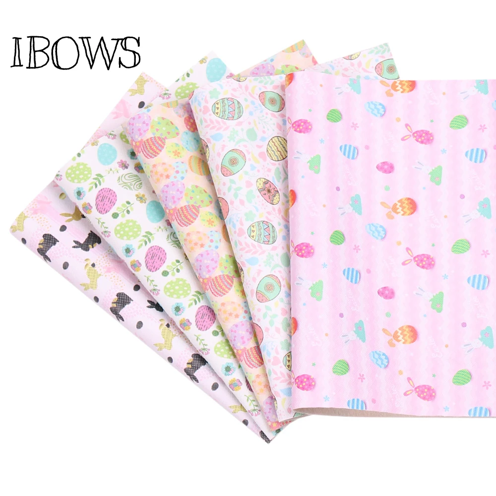 IBOWS 22*30 см, 1 шт., Пасхальная искусственная синтетическая кожа для рукоделия, ткань с принтом яиц, товары ручной работы, самодельные банты для волос, украшение для дома