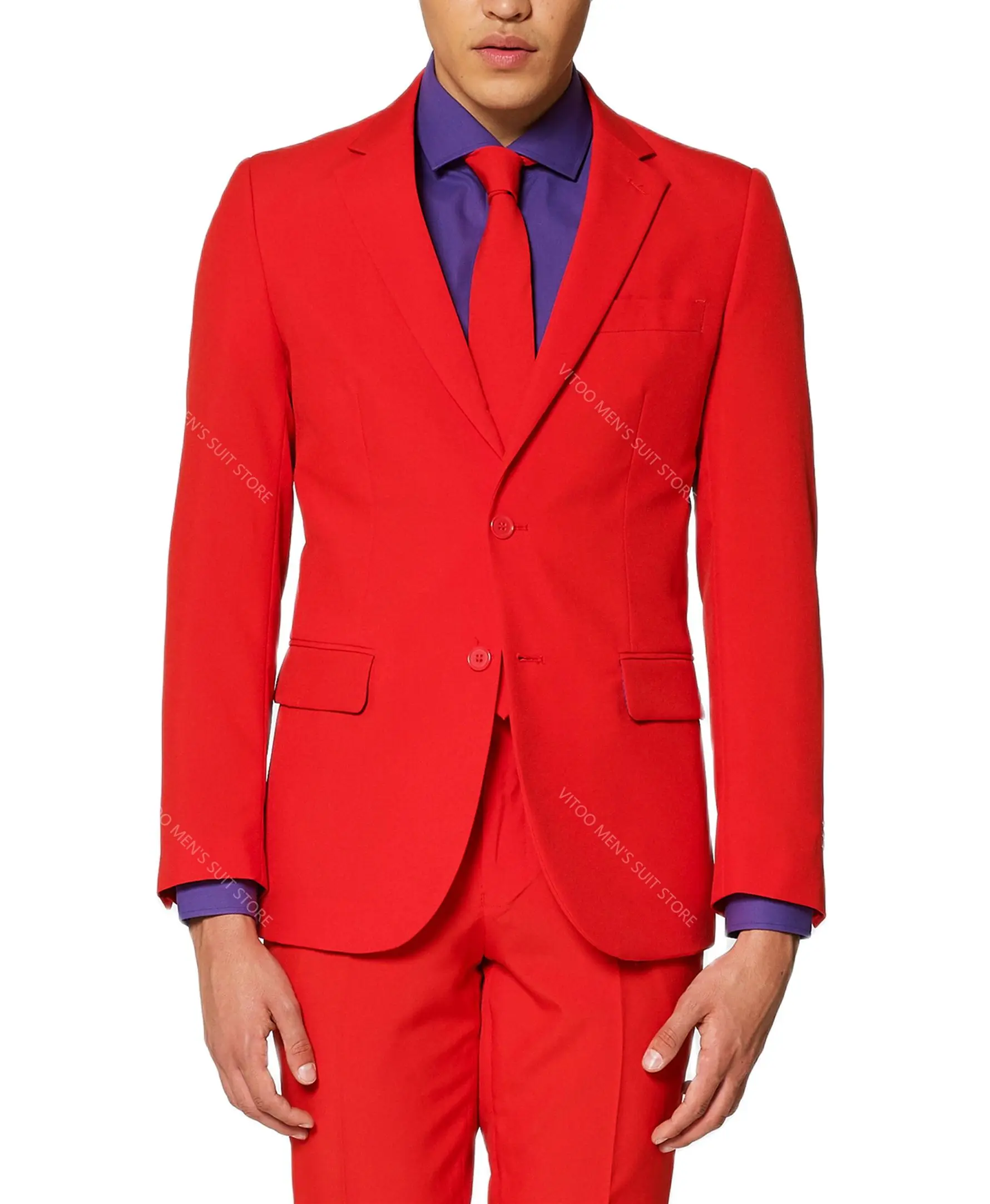

New Arrival Two Buttons Men's Red Suits 2Pc Bridegroom Wedding Tuxedos Slim Fit Dinner Party Wear Blazer Tailor-Made Jacket Pant