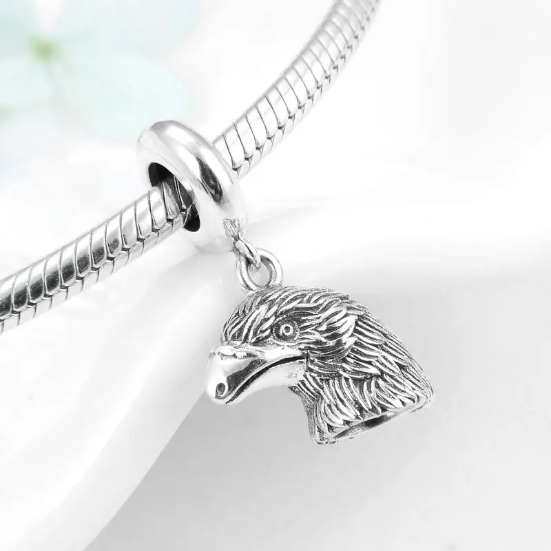 Бусина Шарм сердца из серебра 925 пробы с перьями и синей эмалью|Ювелирные шармы| |