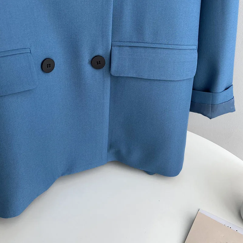 

Korean Office Ladies Loose Solid Blazer Notched Collar Spring Autumn Long Sleeve Women Suit Jacket 2021 Elegant Female Outerwear