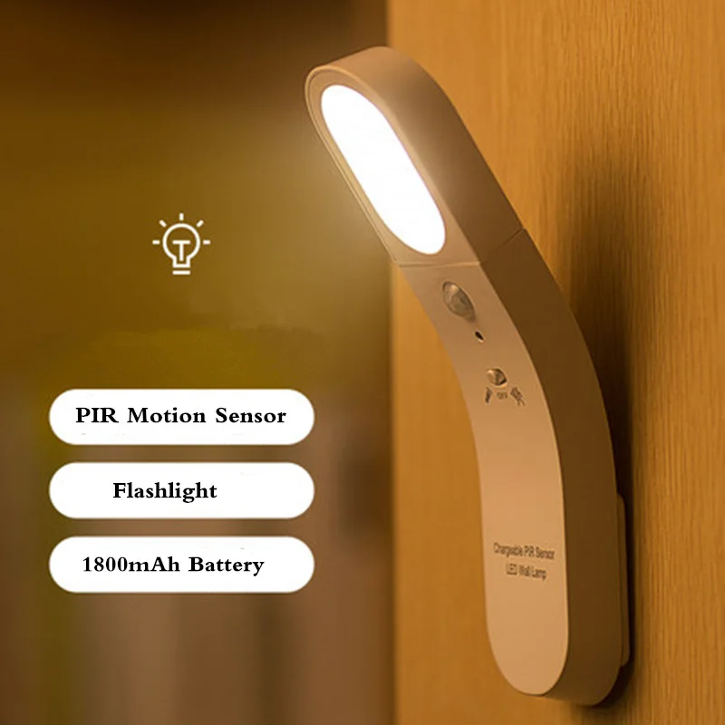 

Лампа с датчиком движения со встроенным USB-аккумулятором, индукционный ночсветильник с теплым/холодным светом для человеческого тела, свет...