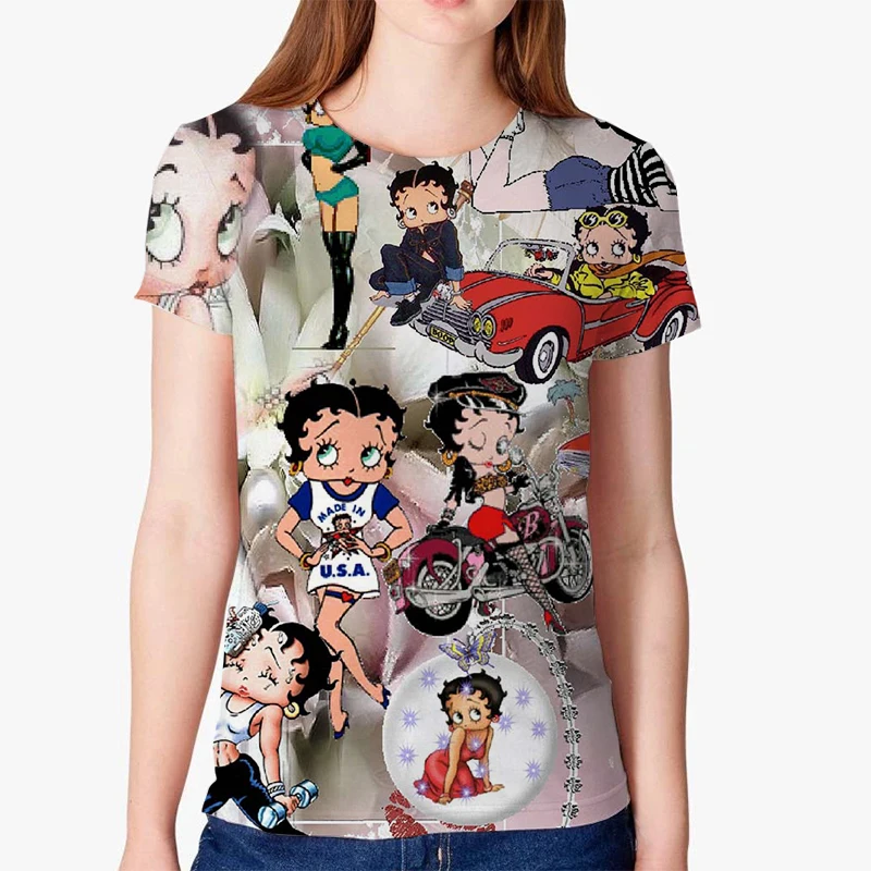 Новый Betty BOOP женская летняя футболка Slim Fit мультфильм 3D топ с принтом повседневная