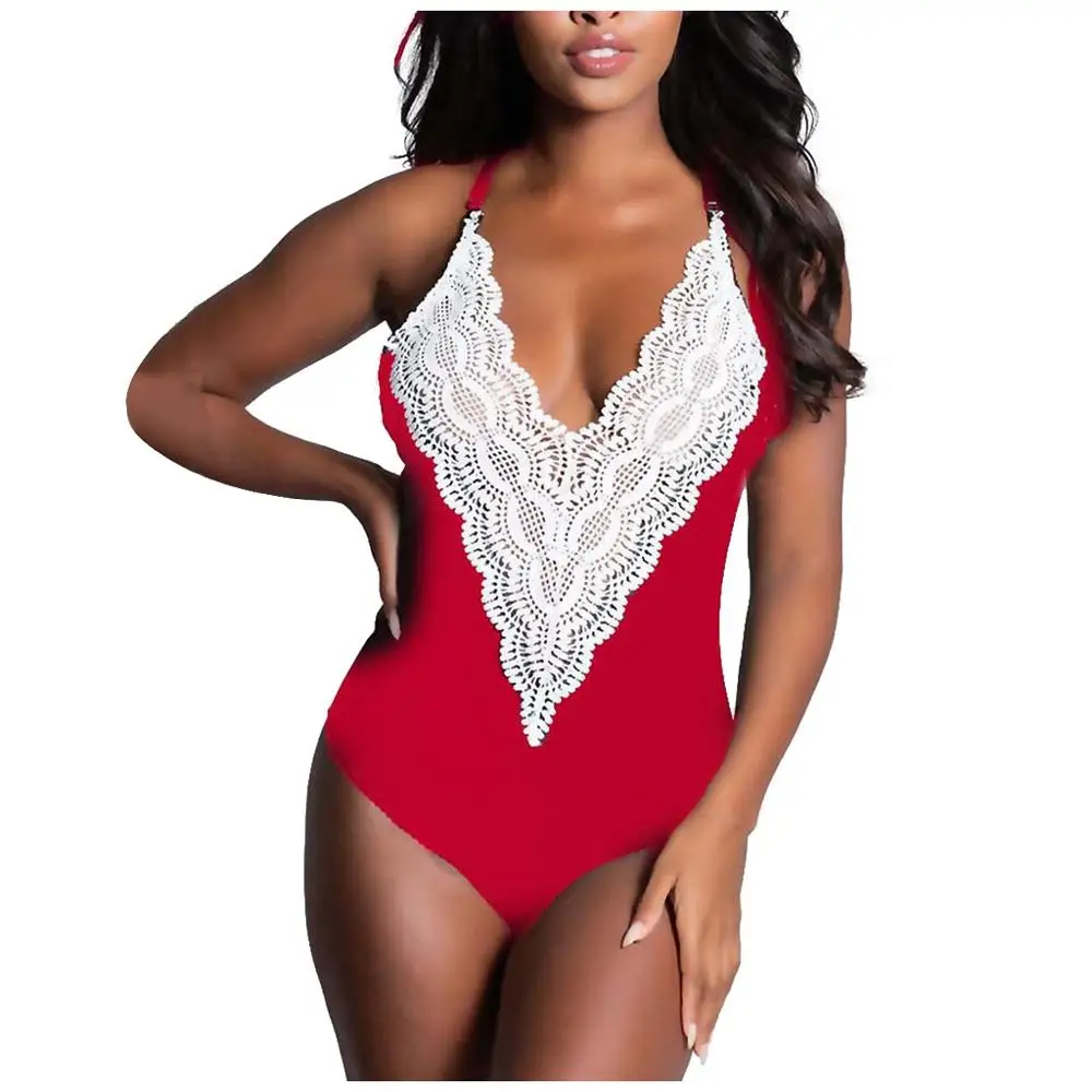 Женское Кружевное боди модный сексуальный однотонный комбинезон без рукавов с V