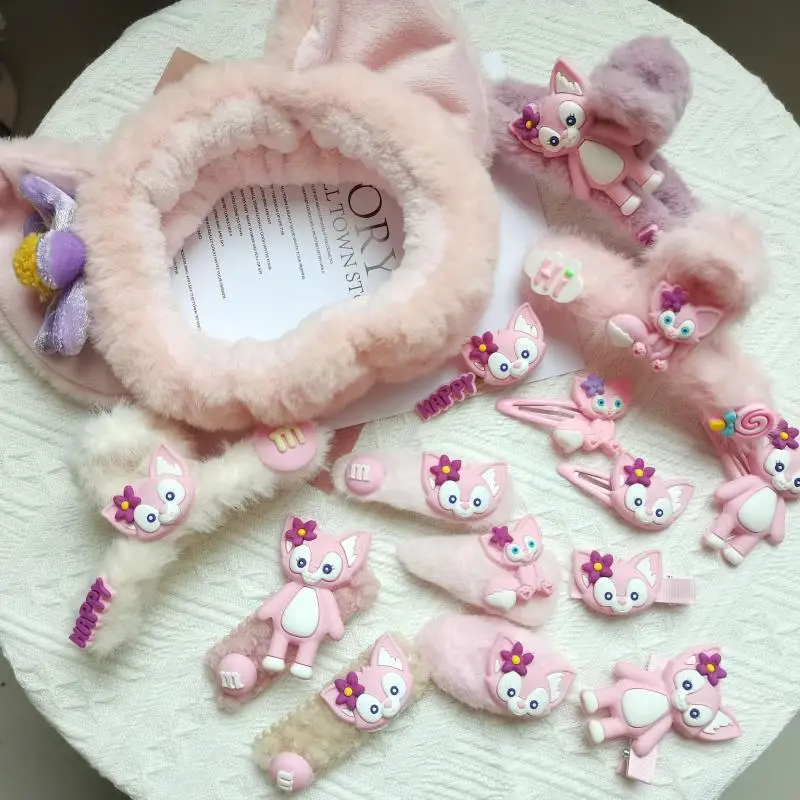 2021 Кавай Кос Линабелл Повязка с ушками Лисы Даффи Девочки Плюшевый Резинка для волос Маленький Бант Захватывающая резинка для волос Коллекция Розовая Шанхайская Курортная