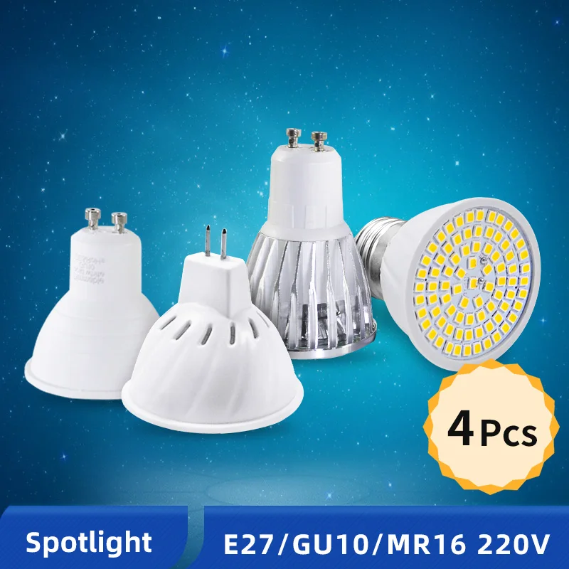 

OK-B 4pcs/lot GU10 LED E27 Lamp E14 Spotlight Bulb 80leds Lampara 220V GU10 Bombillas LED MR16 GU5.3 Lampada Spot light 3W 5W