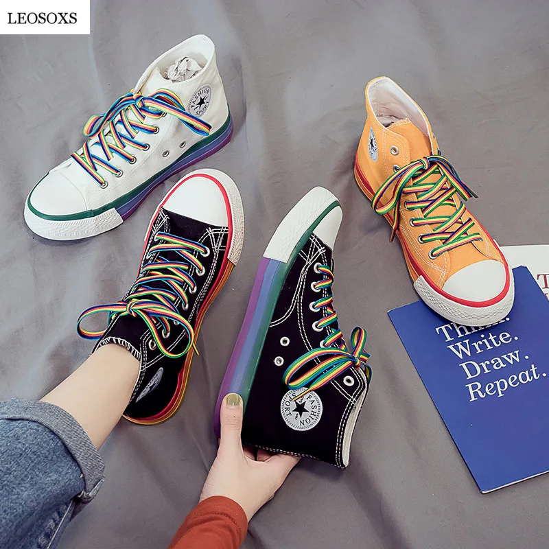 Кроссовки LEOSOXS женские с радужной подошвой повседневная холщовая обувь высокие