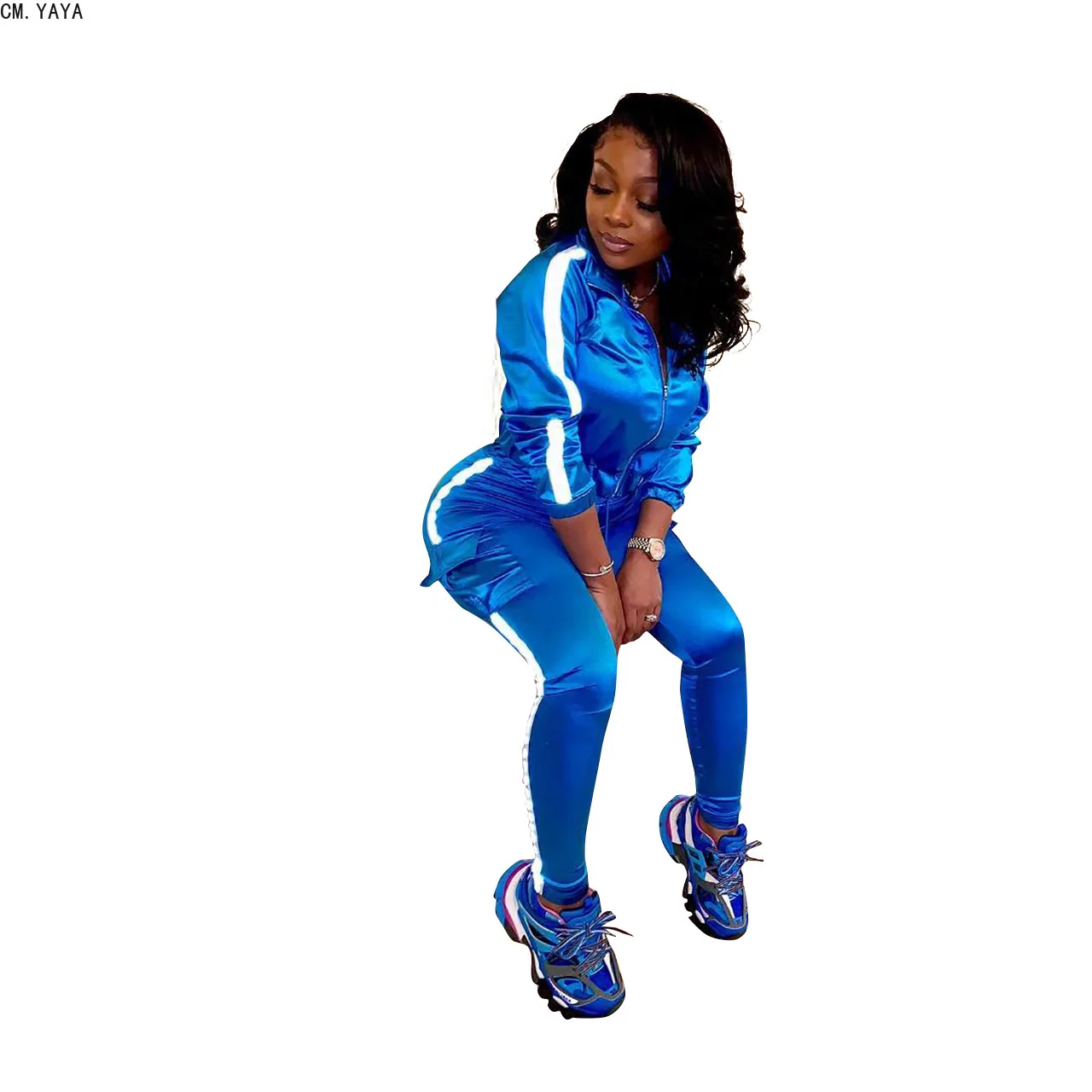 CM.YAYA новинка 2019 Женский комплект из 2 предметов с отложным воротником на молнии