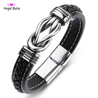 braided leather men buddha bracelets 316l stainless steel twist charms cuff bracelets bangles trendy male jewelry with logo