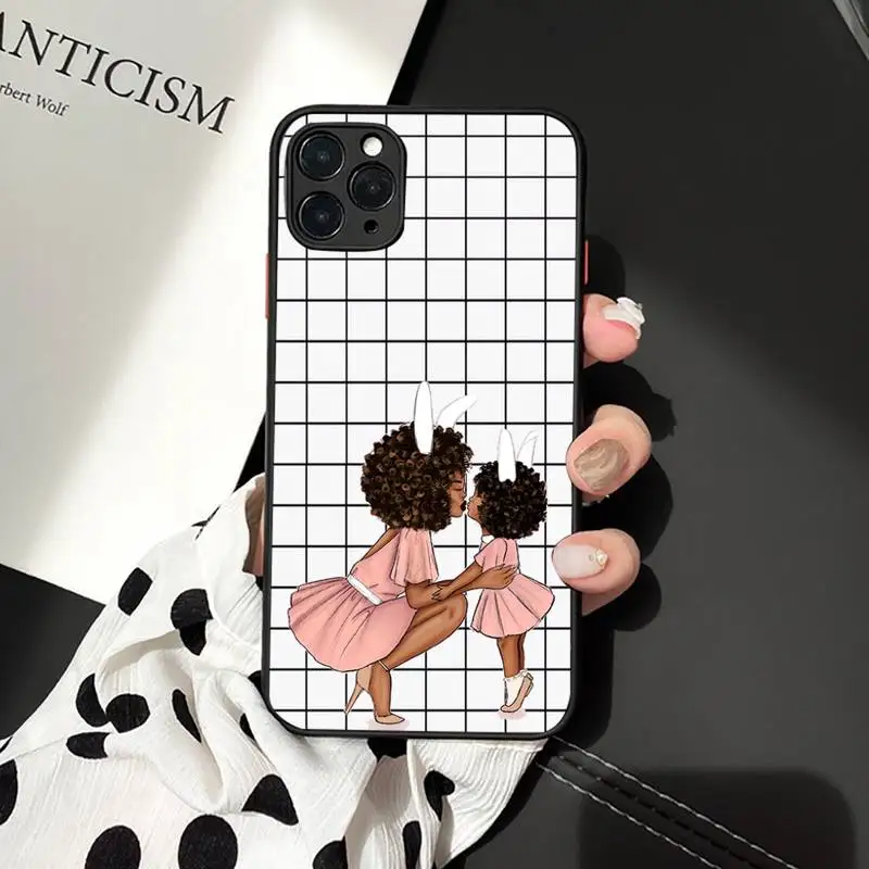 

Mom baby grid Phone Case Matte Transparent for iPhone 7 8 11 12 s mini pro X XS XR MAX Plus cover funda