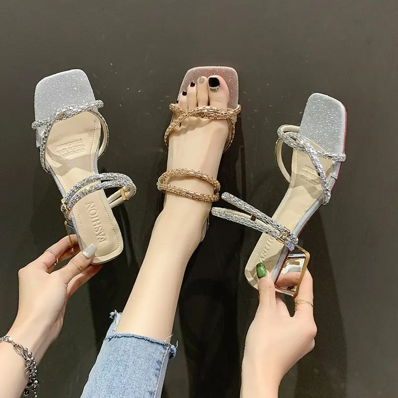

Fashion Women Sandals Square Heel Slip on Female Slippers Cross Leather Casual Comfortable Outdoor Fashion Summer Shoes Women