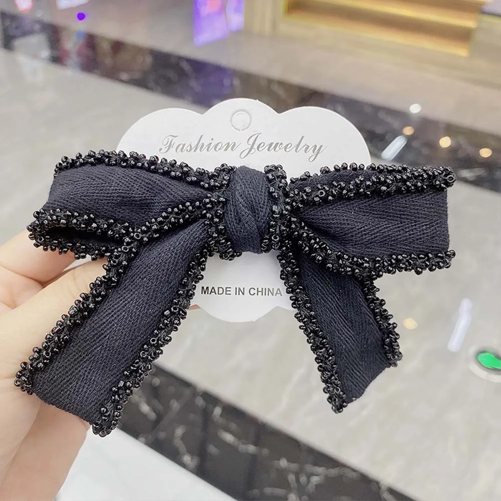 

2021 New Korean Bowknot Hair Clip Female Wild Pearl Spring Clip Simple Sweet Elegant Hairpin Fabric Hair Accessories