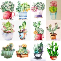 full square round drill 5d diy diamond painting green succulent plant potted embroidery cross stitch mosaic home decor