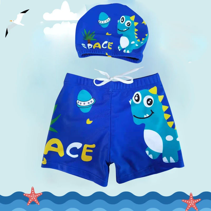 2022 New Children Swimwear Boys Swim Trunks With Swimming Cap Cartoon Print Kids Beach Short Dinosaur Swimsuit Baby Clothing images - 6