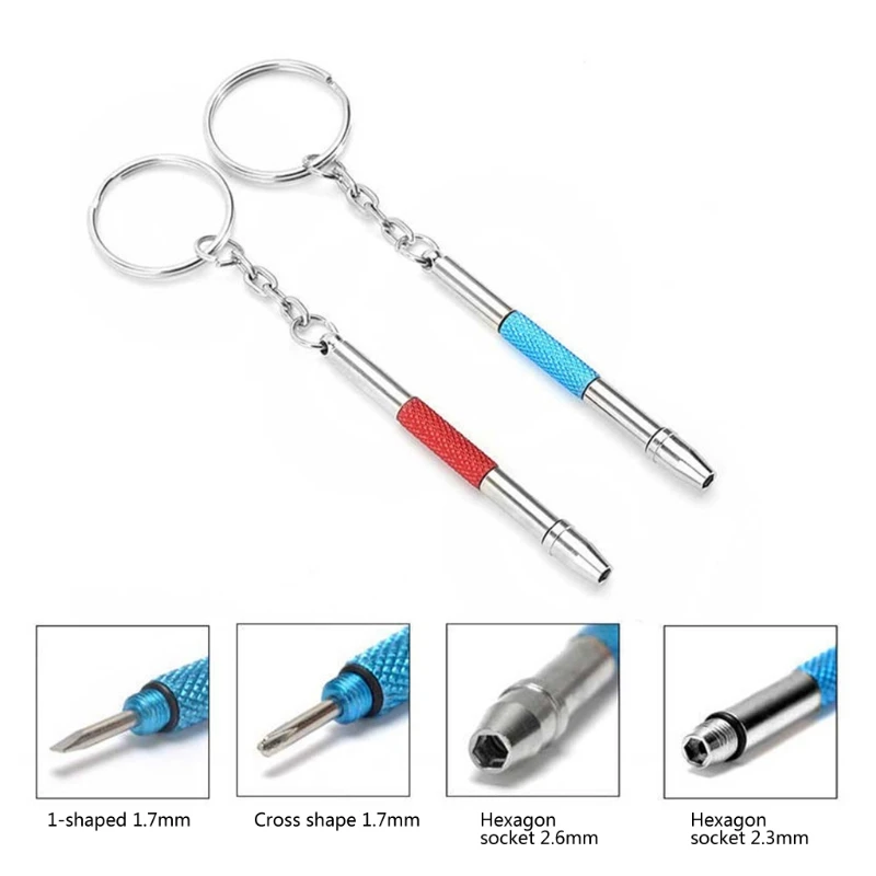 

X7YA Glasses Repair Screwdriver Water Fix Tool w/ Stainless Steel Keychain Ring Portable Easy Operation Watch Accs Tool Kit