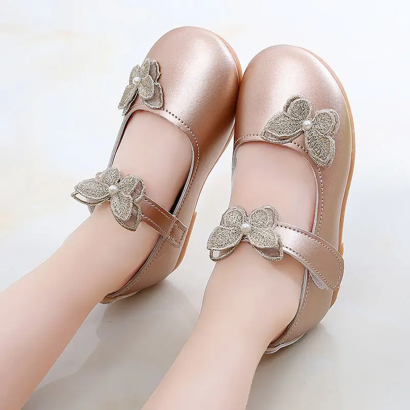 2-12Years Old Kids Leather Shoes Comfortable Beautiful Butterfly Girls Princess Shoes For Wedding Party Children Single Shoes