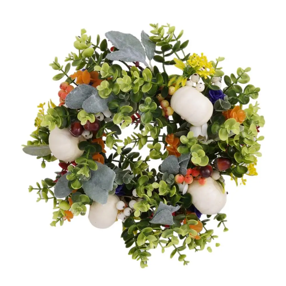 

White Pumpkins Autumn Theme Door Wreath Decorations Manmade Garland For Front Door Hanging Ornament Thanksgiving Fall Home Decor