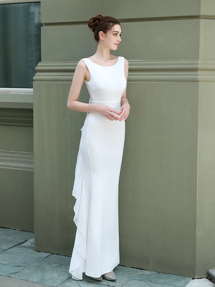 Женское вечернее платье с круглым вырезом без рукавов воланом|Вечерние платья| |