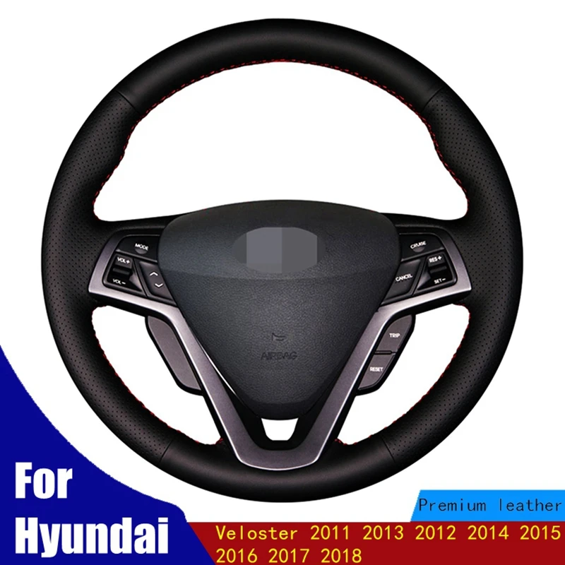 

DIY Car Steering Wheel Cover Black PU Artificial Leather Soft For Hyundai Veloster 2011 2013 2012 2014 2015 2016 2017 2018