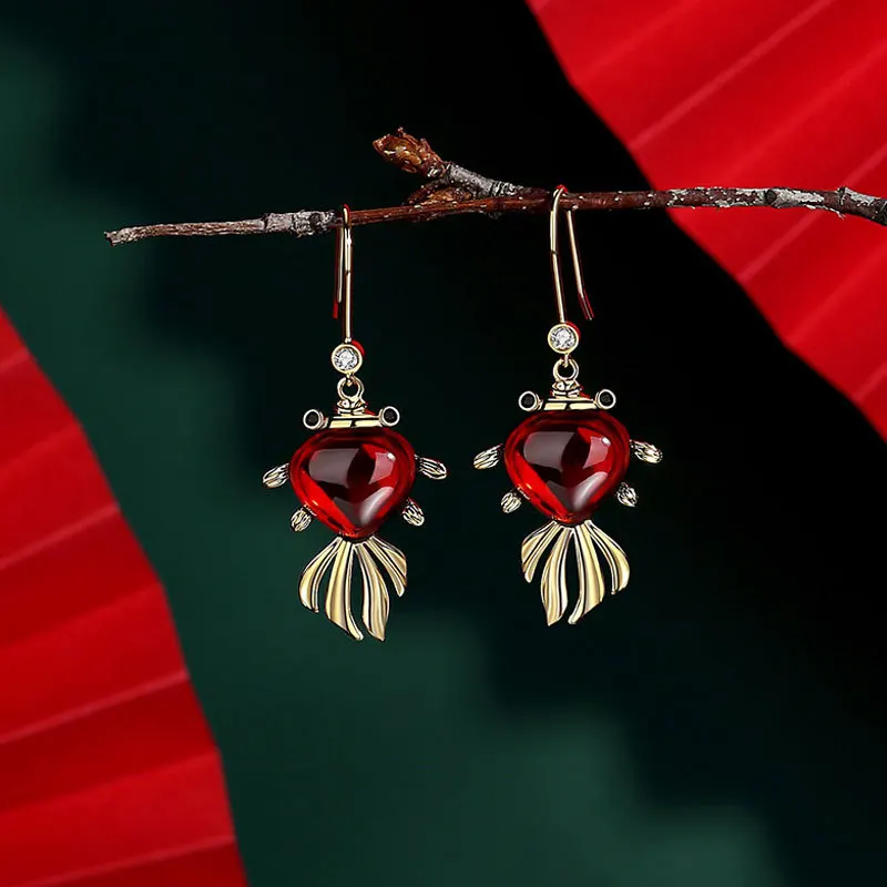 

New fashion trend ear hook lucky koi earrings ladies small new year christmas gift party earrings
