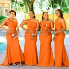 Продвижение Длинные оранжевые платья для подружек невесты русалка 2021 с бретелькой на одно плечо без рукавов женское платье свадебное праздничное платье Pour Mariage