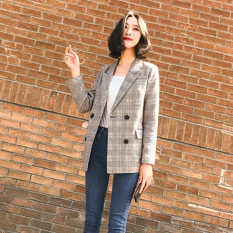 Fashion Women Blazers and Jackets Long Sleeve Spring Female Jacket Plaid Office Coat Blazer Feminino Women's Suit YQ142