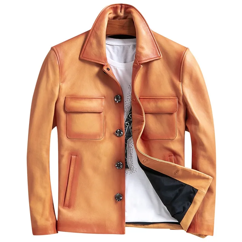 

Leather Mens Natural Motorcycle Jacket Vintage Slim Fit Outerwear Real Sheepskin Coat Male New Genuine Leather Bikers Jackets