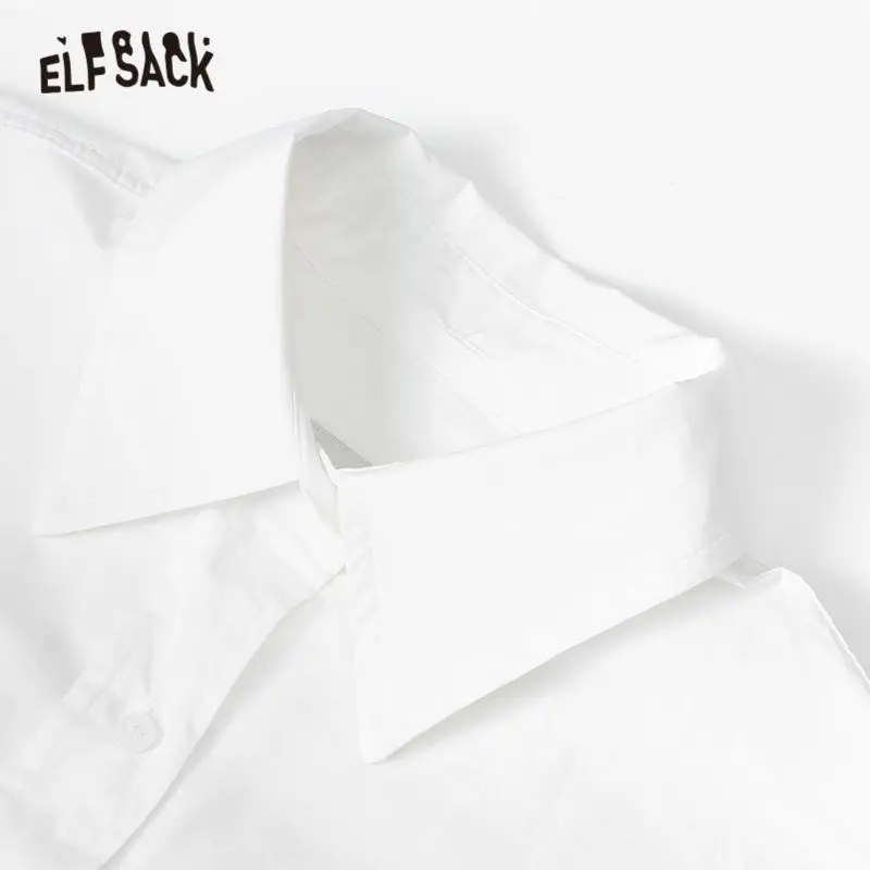 ELFSACK белые однотонные женские рубашки с вышитыми буквами 2019 Осенние повседневные