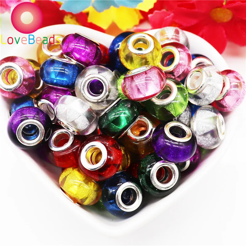 

10Pcs Mixed Color Murano Big Hole Rondelle Spacer Beads Fit European Pandora Bracelet Women Snake Chain Necklace Jewelry Making