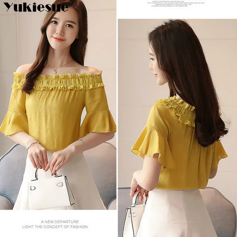 Женская рубашка с открытыми плечами и коротким рукавом летняя блузка для женщин