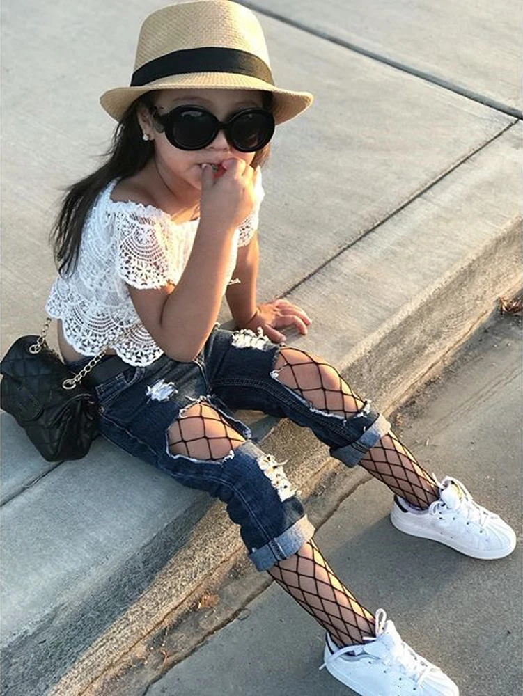 Летняя уличная одежда для маленьких девочек комплект из 2 предметов Кружевной