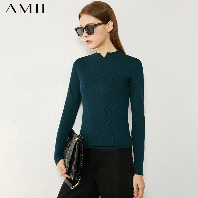 

Amii Minimalism Autumn Winter Women's Sweater Fashion Solid Slim Fit Stand Collar Sweaters For Women Pullover Tops 12040593