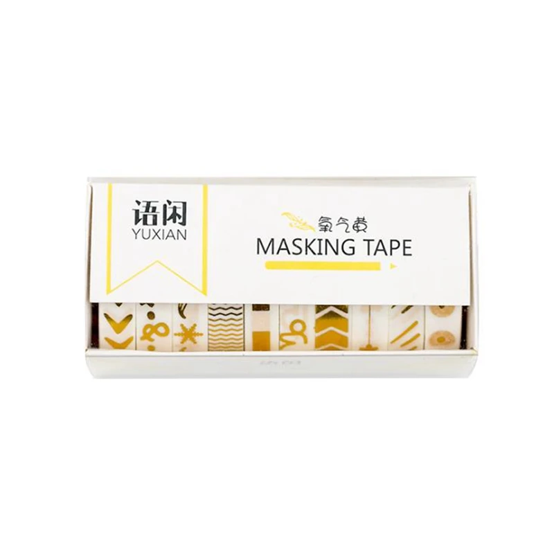 10Pcs/lot Cute Simple Gold Foil Paper Washi Tape Set Masking Japanese Stationery Scrapbooking Sticker Supplies | Канцтовары для