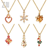 zn new fashion christmas necklace for women girls gift box tree snowflake santa claus pendant accessories christmas gifts