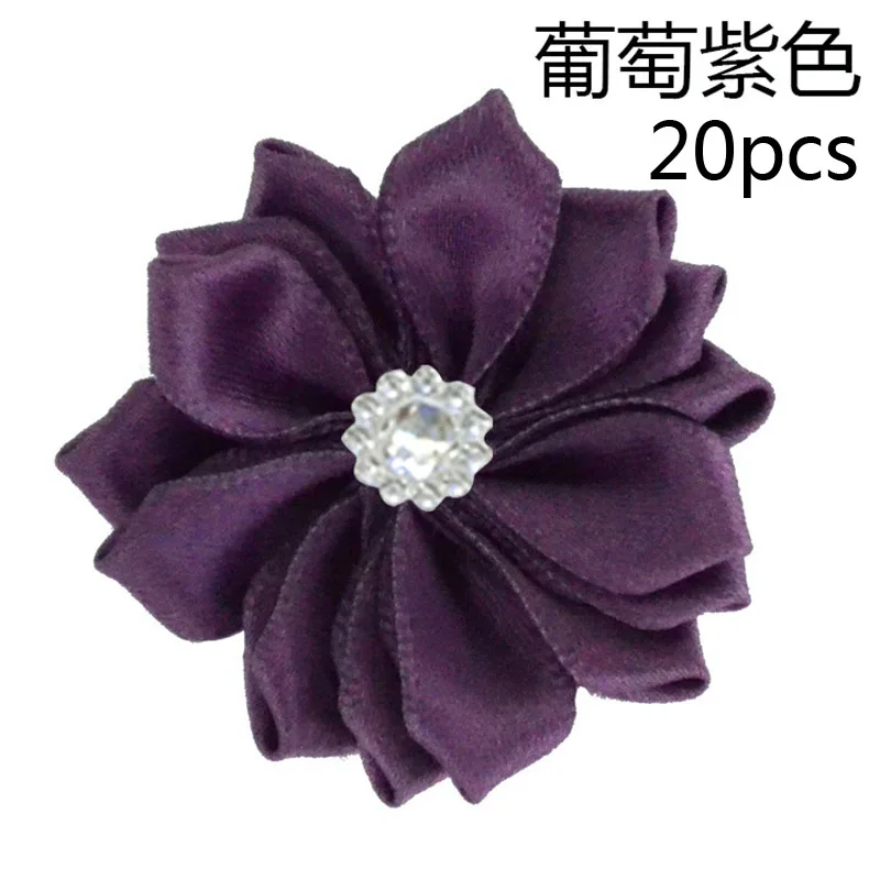 Grape Purple 20 шт розовые/белые маленькие атласные Стразы ручной работы, тканевые цветы для рукоделия, свадебной вечеринки, Аппликации, аксессуары для одежды - Цвет: Grape Purple