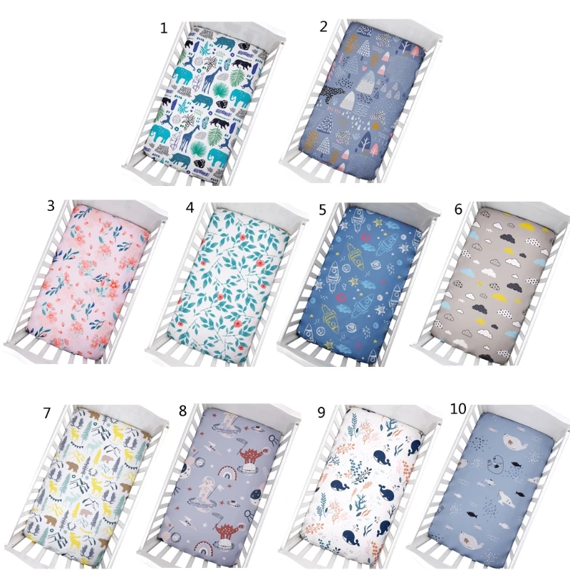 Newborn Baby Fitted Crib Sheet Infants Cot Mattress Cover Cartoon Printed Bed Sheet Soft Breathable Stretchy for Unisex Baby