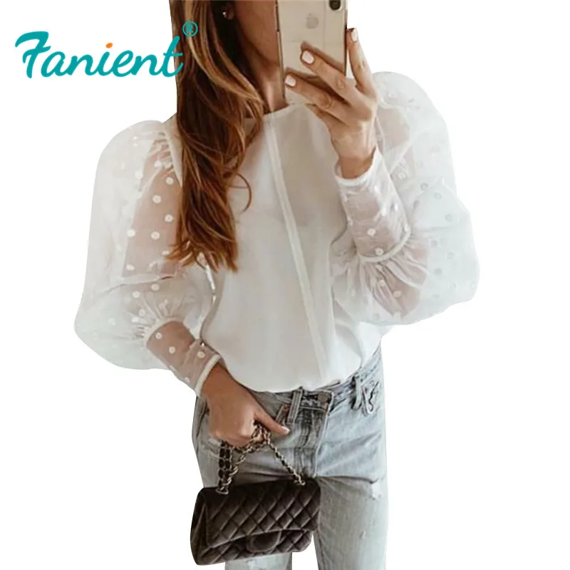 Женская сетчатая прозрачная блузка прозрачный топ с длинным рукавом рубашка