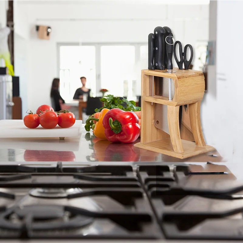 Кухонный бамбуковый держатель для ножей деревянная подставка кухонная